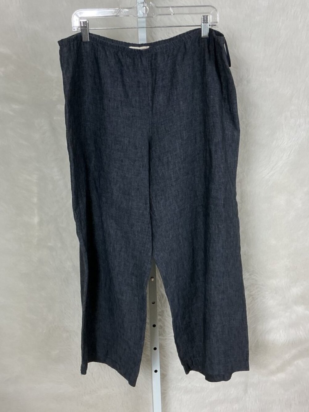 Eileen Fisher Blue Linen Wide Leg Cropped Pants Coastal Summer L